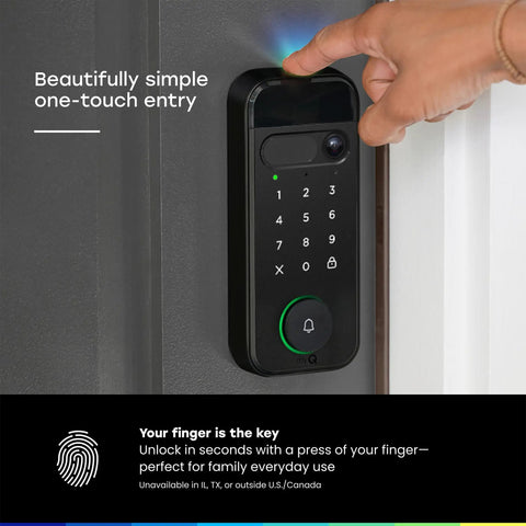 Top Shelf 3 In 1 Smart Lock With 2K Hdr Video Doorbell Camera featuring one-touch entry, keypad access, and a fingerprint sensor.
