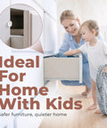 Clear Self Adhesive Cabinet Door Bumpers 128 Pack Heavy Duty Rubber Pads for safe, quiet use with kids, shown on drawer