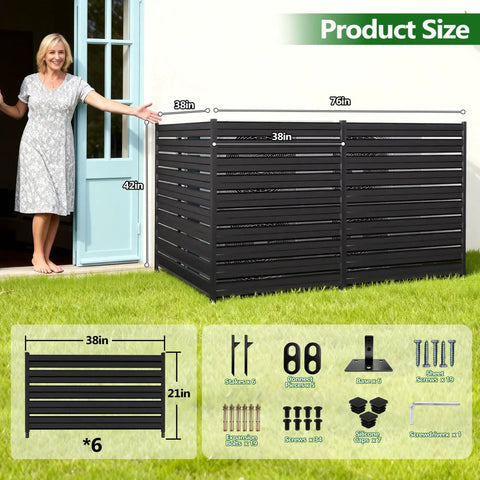 Outdoor Privacy Screens 42 Inch High By 38 Inch Wide Three Panels Black Metal Fence Panels For Garden And Pool Area Enclosure