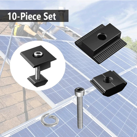 Heavy Duty Rock Solid Center Clamps For Solar Panels 10 Pack No Nonsense Aluminum Alloy Mounting Hardware Fits 30mm And 35mm Panels black aluminum clamps with stainless steel screws