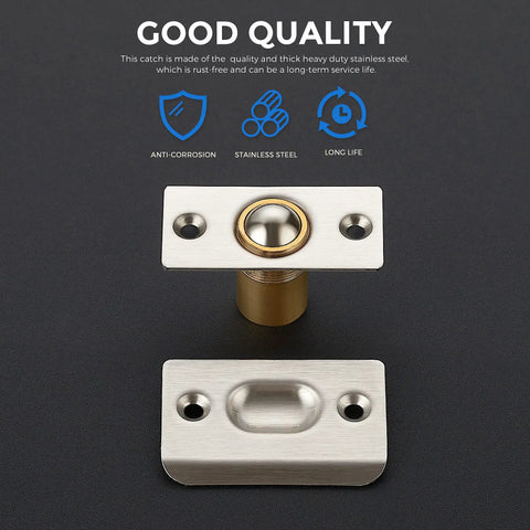 Interior Door Ball Catch Kit 4 Pack, Dual Adjustable Ball Bearing Latches With Stainless Steel Strike Plate.