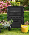 Outdoor Compost Bin 80 Gallon Aerated Compost Box With Top Flip Lid Large Capacity for kitchen waste in a garden setting