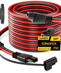 SAE To SAE 30 Ft Extension Cable With 16 AWG Pure Copper Core, coiled with quick disconnect connectors and dust caps visible.