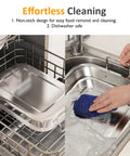 15.6 Inch Nonstick Stainless Steel Roasting Pan With V Shaped Rack, Rectangular Bake Pan, shown being cleaned and dishwasher safe