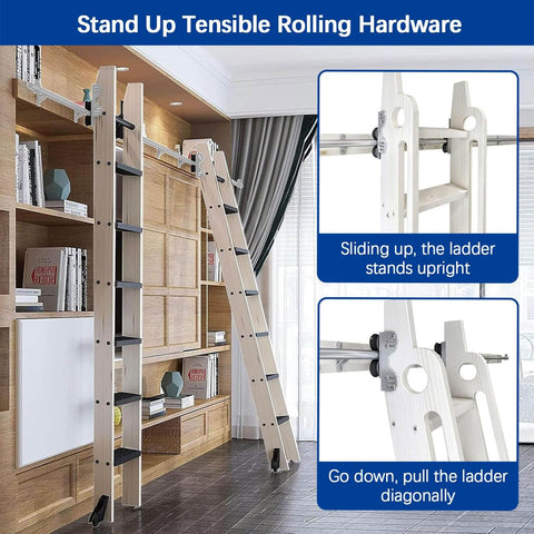 Sliding Barn Door Hardware Kit With Library Rolling Ladder Track Bracket System installed in a home library