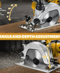 6 Inch Cordless Circular Saw Built For The Daily Grind With Brushless Motor Pure Copper Winding 6500 Rpm showcasing angle and depth adjustment features.