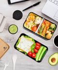 Adult Bento Box With Compartments, 47oz Stackable Japanese Style Rectangle Lunch Container With Utensil Set on desk