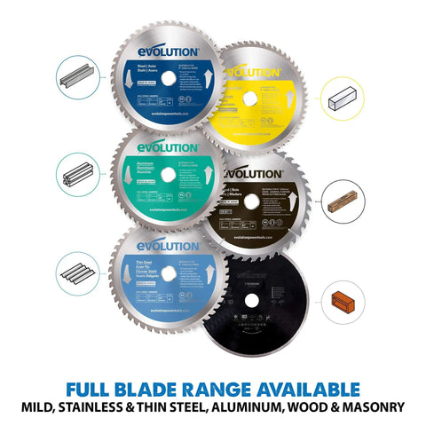 Collection of circular saw blades for various materials including mild steel, featuring BLADEST 9 Inch Steel Cutting Saw Blade With 48 Teeth For Mild Steel And Ferrous Metals Fast Clean Cuts For Circular Saws Built Tough For Pro DIY Projects That Hammer Through Metal.