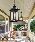 Weatherproof Outdoor Pendant Lantern In Black With Seeded Glass, Durable Aluminum Construction For Porch, Patio Or Entryway