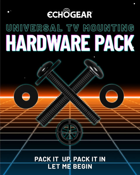 No Sweat Universal TV Mount Hardware Kit With M4 M5 M6 M8 Screws And Spacers For Flat Screens Up To 80 Inches, black screws and spacers.