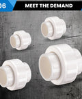 Heavy Duty 1-1/2 Inch PVC Union Coupling Socket To Socket Fittings, 4 Pack, Schedule 40 Slip On Pipe Connectors
