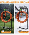 Adjustable Hose Holder With Metal Decor Signs Freestanding Water Hose Reel Stand Holds Up To 150 Ft Of Hose Storage Basket Rack