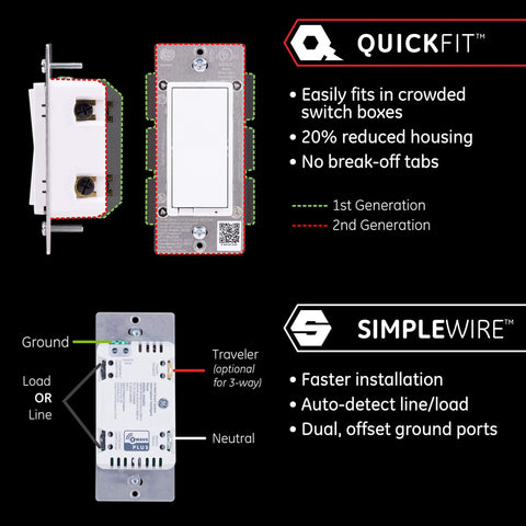Z Wave Smart Rocker Light Switch With QuickFit And SimpleWire, 3 Way Ready features and installation instructions described.