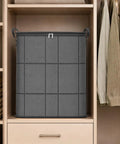 Massive Zippered Fabric Storage Bags Straight Up Heavy Duty And Foldable For Zero Fuss Home Organization No Sweat Closet Organizer on a shelf.
