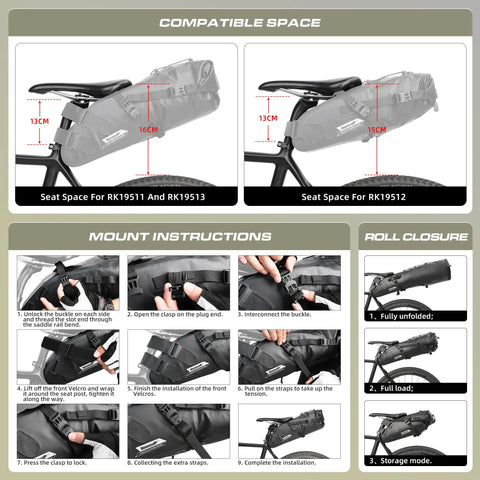 Waterproof Bike Saddle Bag 10L for Road and Mountain Biking PVC Seamless Welded Seat Bag with installation steps