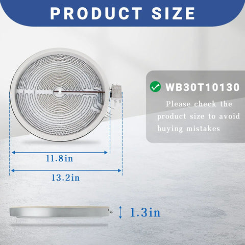 Dual 12Inch Haliant and Radiant Surface Element Replacement for Electric Range with dimensions and model compatibility shown
