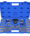 Pro Grade Gearhead 60 Piece Tap And Die Set For Threading And Rethreading M3 To M12 With Case And Full Accessories displayed in blue case