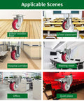Heavy Duty 4 Inch PU Caster Wheels For Platform Trucks Up To 265 Pounds Silent And Durable With Integral Mold Plate Caster Design displayed in various settings like classrooms and offices.