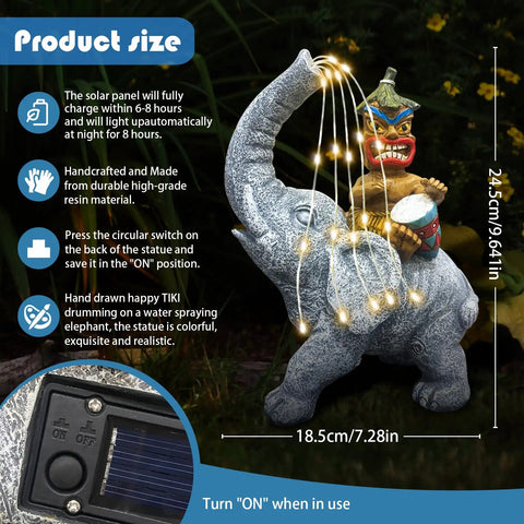 Solar Powered Elephant Tiki Garden Light For Outdoor Courtyard Yard And Lawn Decor With Warm LED Glow Playful Elephant Statue