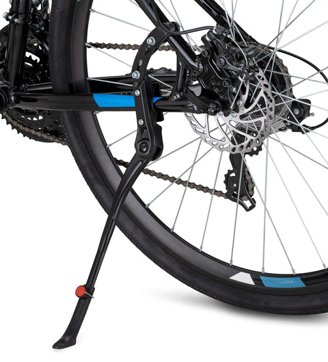 Rear Mounted Kickstand For Adult Bikes Black Durable Aluminum Alloy With Adjustable Height Easy Installation Anti Slip Foot Pad