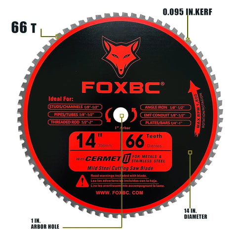 Beefy 14 Inch Metal Chop Saw Blade With 66 Tooth TCG Carbide For Fast Smooth Cuts 0.095 Kerf And 1 Inch Arbor 1800 RPM