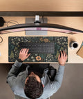 Floral Desk Mat With Wildflower Vibe For Gaming And Work, Large 31.5 By 15.75 Inch Desk Pad in a work setup with keyboard and monitor