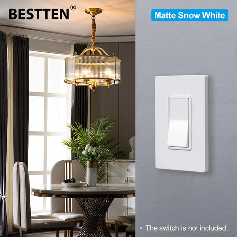 20 Pack Dope Matte Snow White USWP6 One Gang Screwless Wall Plate Decor Outlet Cover with chandelier in dining room