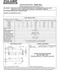 Specification sheet for Workhorse 5 Adaptable Electronic Fluorescent Lamp Ballast with dimensions and wiring diagrams.
