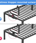 Built Tough Full Size Metal Platform Bed Frame Holding Fast To Three Thousand Pounds With Zero Whining From The Joints And Fourteen Inch Clearance For Dropping In All Your Off Season Gear, showing correct and incorrect mattress stopper placement.