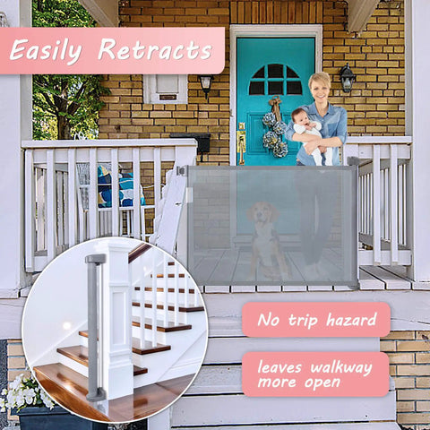 Retractable Safety Barrier Gate for Stairs and Doors Extra Wide 54 Inch Mesh Baby and Pet Gate for Indoor Outdoor Use Durable Fabric Mesh Easy Install
