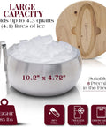 Large Double Wall Stainless Steel Ice Bucket With Lid And Tongs BPA Free, holding ice, measures 10.2" x 4.72".