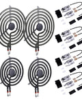 Electric Range Burner Element Replacement Kit With Two 8 Inch MP21YA 2100W And Two 6 Inch MP15YA 1500W Elements Plus Four 330031 Receptacle Sets