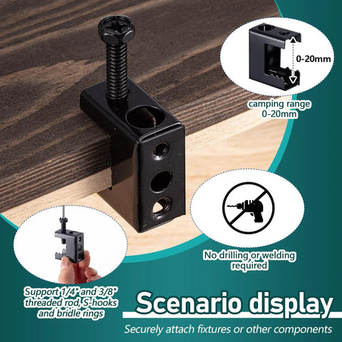 100 Piece Pro Grade Heavy Duty Beam Clamps Kit For 1/4-20 Threaded Rods Bolt On Spring Steel Hangers scenario display