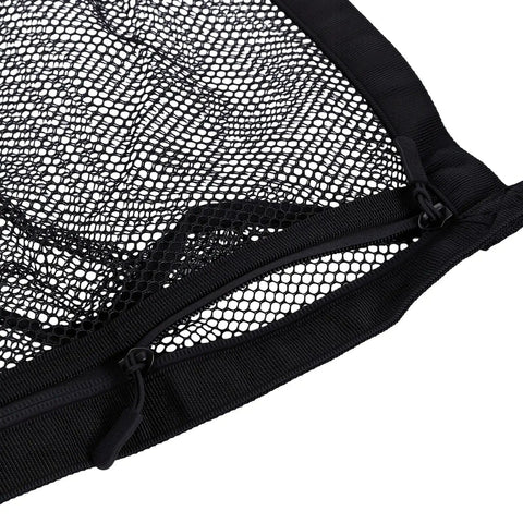 Close-up of Double Layer Car Ceiling Cargo Net For SUV Truck Van, Roof Storage Organizer with zipper detail and mesh design.
