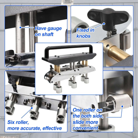 Three Station Edge Roller Bender for metal roofing and sheet metal with dual bending styles, six rollers, and fixed knobs.