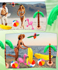 Tropical Inflatable Party Decor Set Twelve Pack Palm Tree Flamingo Beach Ball Parrot Banana For Beach Pool Backyard Parties And Summer Fun