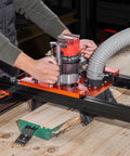 Ultimate Slab Flattening Router Sled with 3-Axis Gantry Jig and 3.5 Inch Router Lift in use for smoothing wooden slab