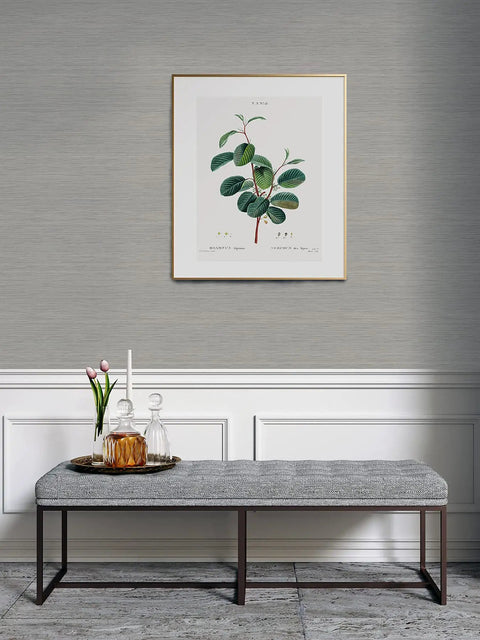 Room with Crossweave Peel And Stick String Wallpaper Gray Textured Real String Look Repositionable Wall Covering, art frame showcased