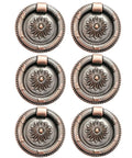 6 Pcs Killer Copper Drop Ring Cabinet Handles Vintage Sunflower Brass Drawer Pulls Oil Rubbed Bronze Finish showing detailed knob design.