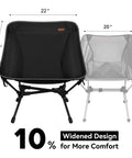 Ultralight Camping Chair For Backpacking And Travel, Portable Folding Seat, 23x20 inches, 10% wider for more comfort, Black