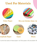 Materials used with Five Size Circle Paper Punch Set for scrapbooking and card making, featuring color paper, EVA, scrapbook paper, card, and photo.