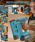 Badass Heavy Duty 18 Gauge Cordless Brad Nailer And Crown Stapler Combo With Fast Charger, shown in use by carpenter.