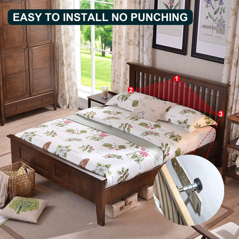 Lock Down Your Frame With Adjustable Wedge Stabilizers To Tame Rolling Mattresses And Quell Pesky Squeaks While Padding Walls With Shockproof Eva Cushions For Peaceful Bedroom Vibes And Solid Nightly Rest Without Any Annoying Clunking, showing bed frame with stabilizers installed.