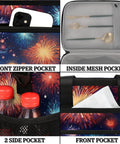 Insulated Picnic Backpack Cooler Tote Large 12x9x10 Inch Main Compartment detail of pockets and firework design