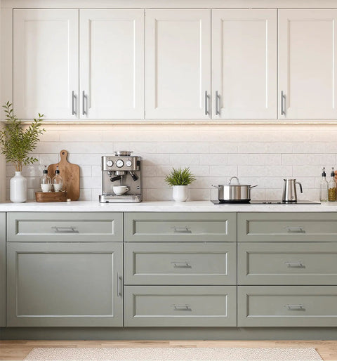 Modern kitchen with 30 Pack Brushed Nickel Cabinet Handles Seven And Three Eighths Inch Overall Length Built To Last Stainless Steel Drawer Pulls