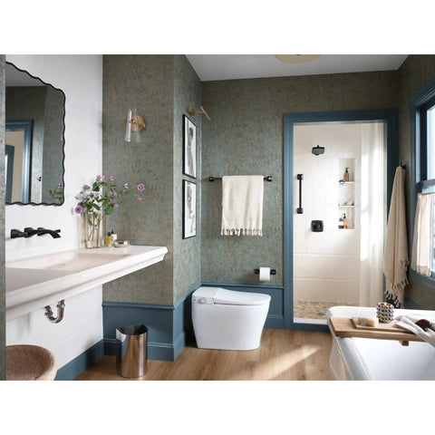 Bathroom with 18 Inch Polished Nickel Stainless Steel Bathroom Grab Bar Safe Rail With SecureMount Compatibility next to shower