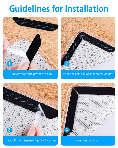 Reusable Rug Grippers Set For Hardwood Floors And Carpet Thin Yet Highly Adhesive Removable Rug Tape installation steps