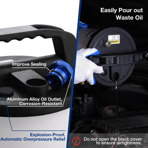 Close-up of 3L Vacuum Brake Bleeder Kit's aluminum alloy oil outlet with hand operating pneumatic pump.