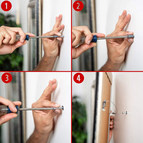 Installation steps for Self-Drilling Drywall Anchors Kit With Screws And Wall Plugs, Zinc Alloy, heavy-duty wall mounting.