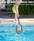 Child using All In One Pro Grade Pool Cleaning Kit with 10 Inch Nylon Brush and 50 Inch Telescopic Aluminum Pole with Ultra Fine Mesh Skimmer Net